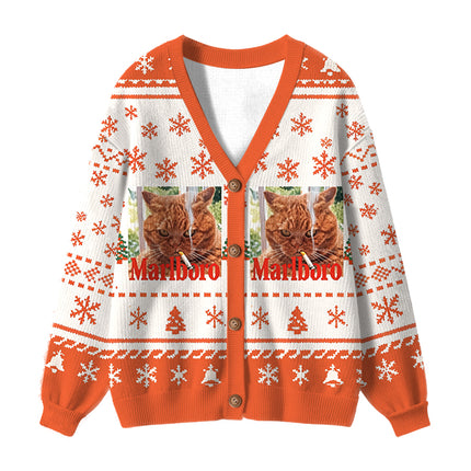 Uglysweatershops Smkong Orange Cat Ugly Cardigan Sweater