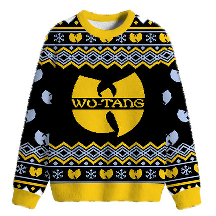 Uglysweatershops Snowflakes Yellow Black Fuzzy Christmas Ugly Sweatshirt
