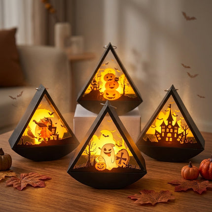 Uglysweatershops Halloween Retro Silhouette Handheld Triangular Lantern
