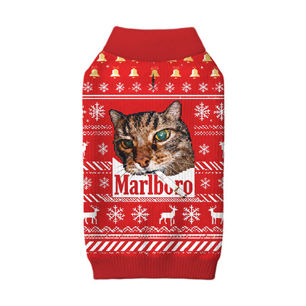 Uglysweatershops Red Funny Smoking Cat Meme Dog & Cat Pet Sweater