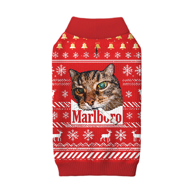 Uglysweatershops Red Funny Smoking Cat Meme Dog & Cat Pet Sweater