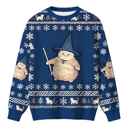 Uglysweatershops Wizard Cat Funny Christmas Ugly Sweater