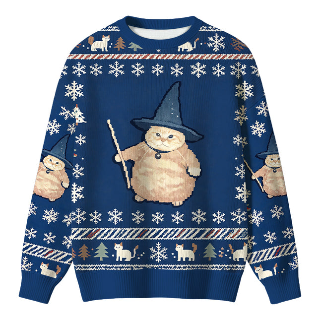 Uglysweatershops Wizard Cat Funny Christmas Ugly Sweater