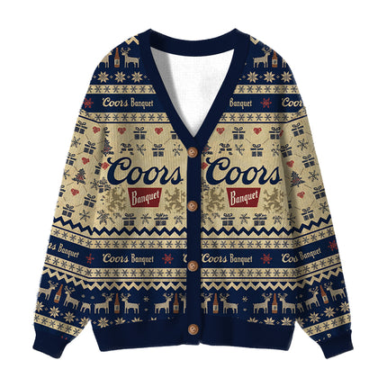 Uglysweatershops Beer Snowing Ugly Cardigan Sweater