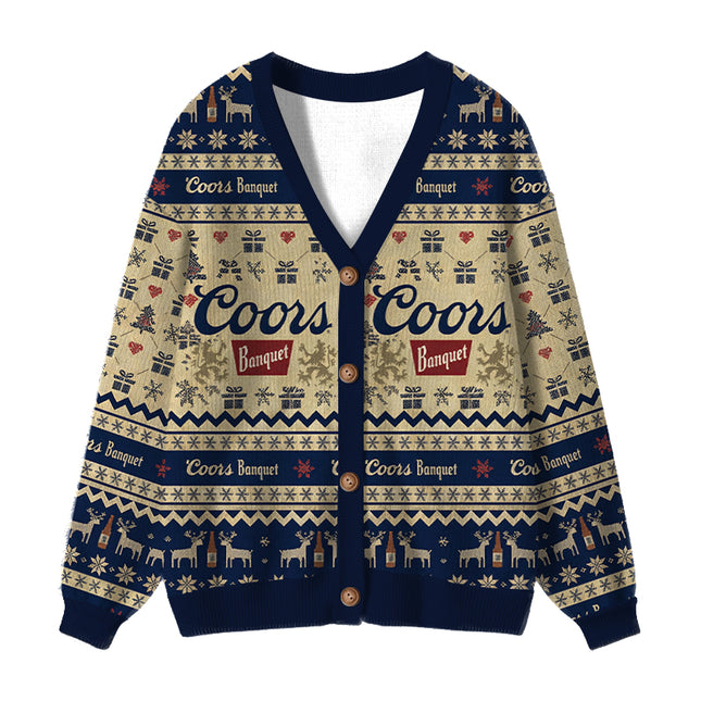 Uglysweatershops Beer Snowing Ugly Cardigan Sweater