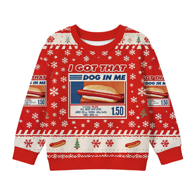 Uglysweatershops I Got That Dog In Me Red Kids Ugly Sweater