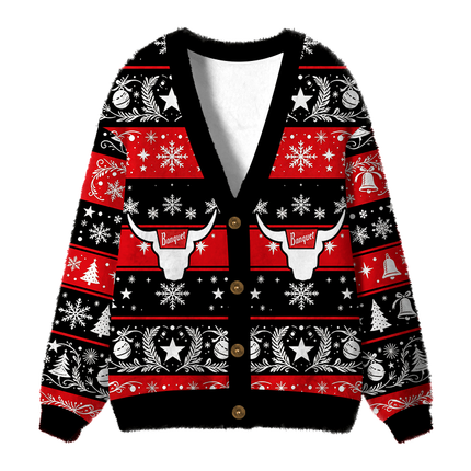 Uglysweatershops West Cow Skull Fuzzy Ugly Cardigan Sweatshirt