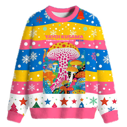 Uglysweatershops Psychedelic Mushrooms Fuzzy Christmas Ugly Sweatshirt