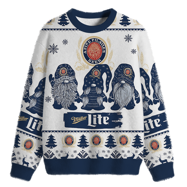 Uglysweatershops Blue Beer Fuzzy Christmas Ugly Sweatshirt