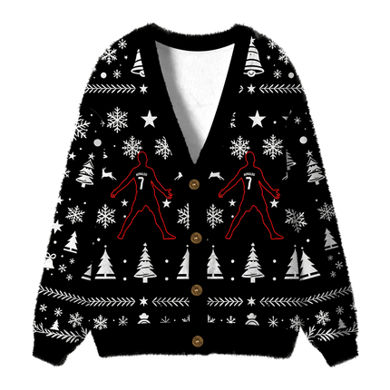 Uglysweatershops CR7 Meme Fuzzy Ugly Cardigan Sweatshirt