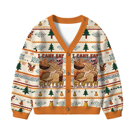 Uglysweatershops I Can't Eat Gluten Funny Meme Kids Ugly Cardigan Sweater