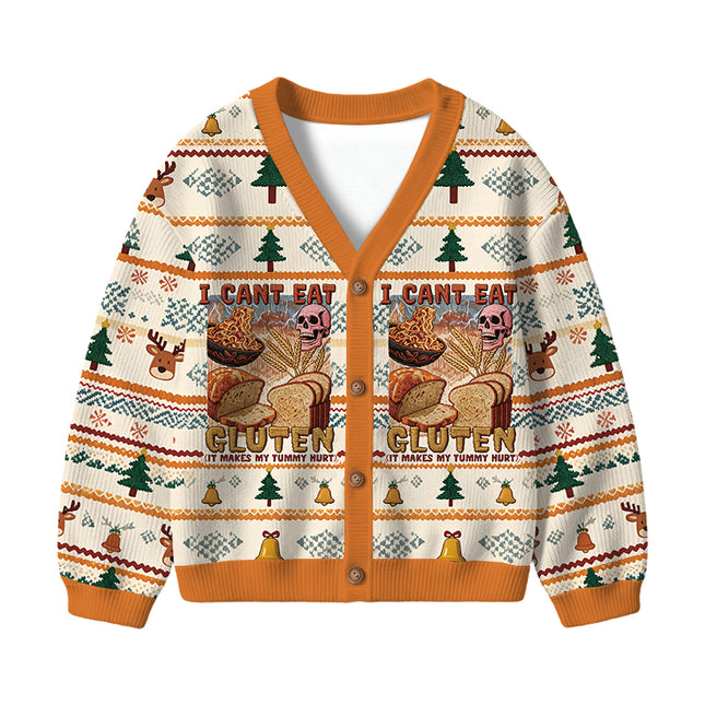 Uglysweatershops I Can't Eat Gluten Funny Meme Kids Ugly Cardigan Sweater