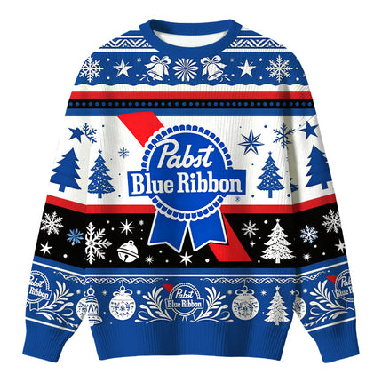 Uglysweatershops Retro Blue Ribbon Christmas Ugly Sweater