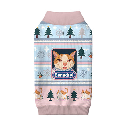Uglysweatershops Pink Drowsy Cat Meme Funny Dog & Cat Pet Sweater