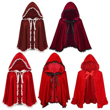 Uglysweatershops Halloween Red Lace-trimmed Hooded Witch Cosplay Cape