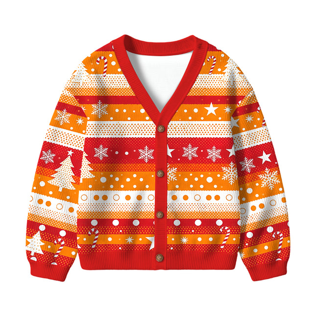 Uglysweatershops Art Flower Vintage Kids Ugly Cardigan Sweater