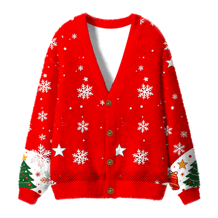 Uglysweatershops Retro Formula Racing Driver Fuzzy Ugly Cardigan Sweatshirt