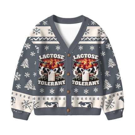 Uglysweatershops Lactose Tolerant Funny Meme Kids Ugly Cardigan Sweater