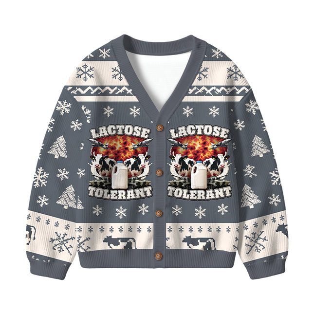 Uglysweatershops Lactose Tolerant Funny Meme Kids Ugly Cardigan Sweater