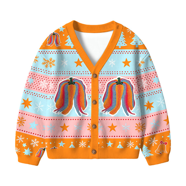 Uglysweatershops TOKYO PUMPKIN FOREVER Kids Ugly Cardigan Sweater