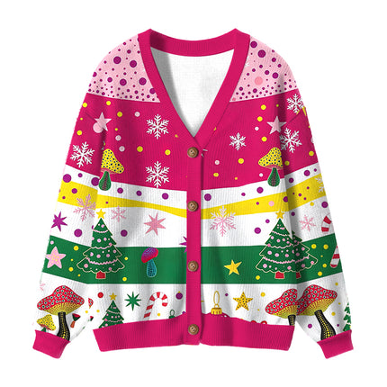 Uglysweatershops Art Mushroom Vintage Ugly Cardigan Sweater