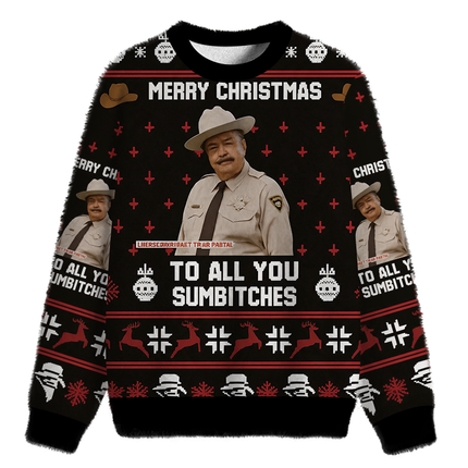 Uglysweatershops Happy To All You Fuzzy Christmas Ugly Sweatshirt