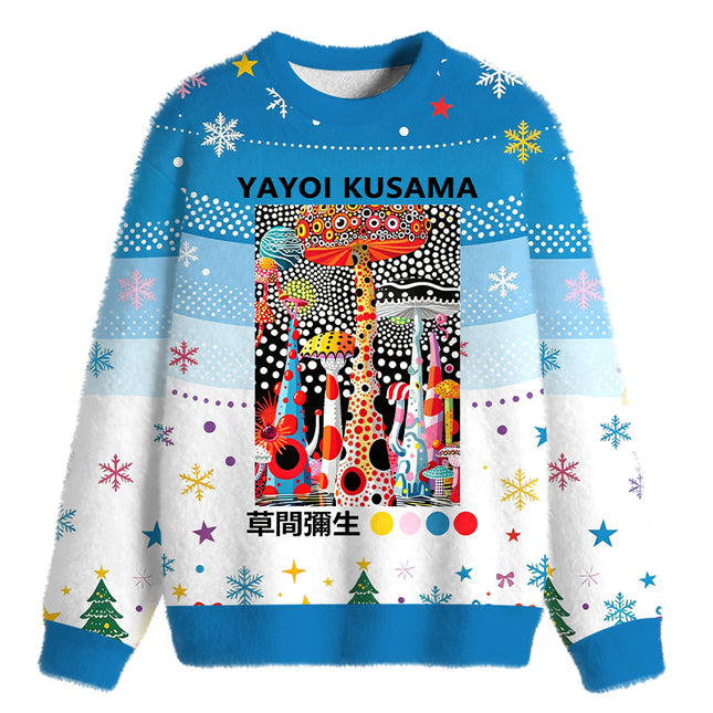 Uglysweatershops Japanese Pop Art Mushroom Fuzzy Christmas Ugly Sweatshirt
