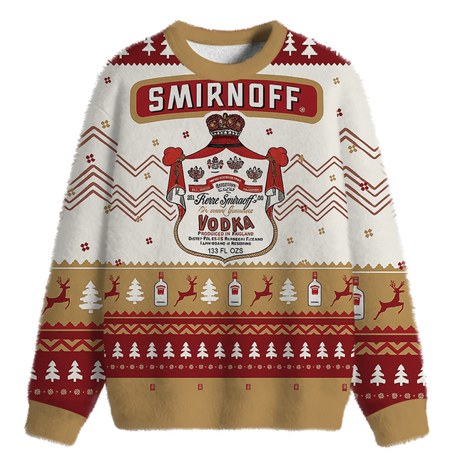 Uglysweatershops Red Wine Fuzzy Christmas Ugly Sweatshirt