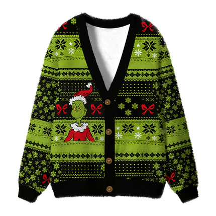 Uglysweatershops Who Stole Fuzzy Ugly Cardigan Sweatshirt