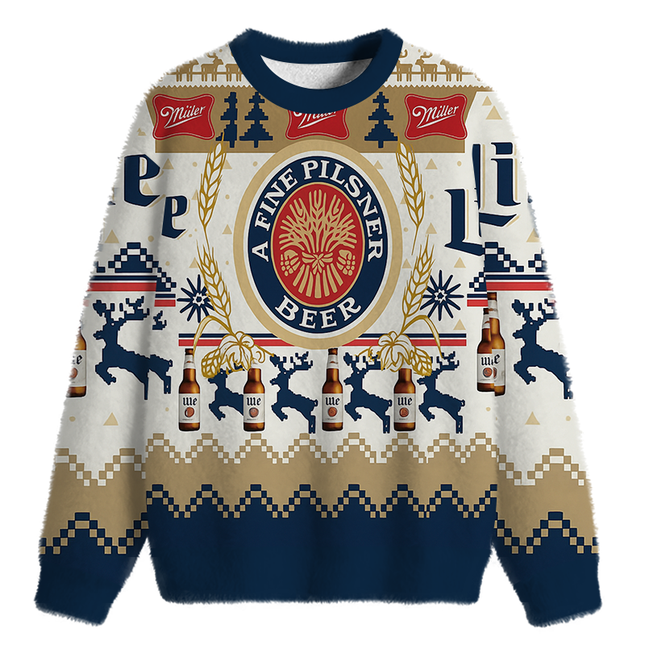 Uglysweatershops Fine Beer Fuzzy Christmas Ugly Sweatshirt