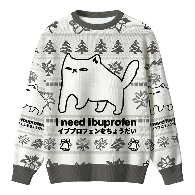 Uglysweatershops I Need Ibuprofen Cat Christmas Ugly Sweater