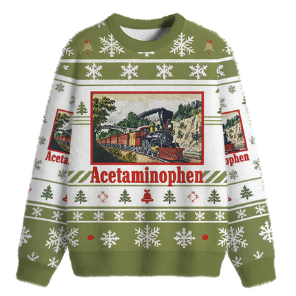 Uglysweatershops Vintage Train Funny Fuzzy Christmas Ugly Sweatshirt
