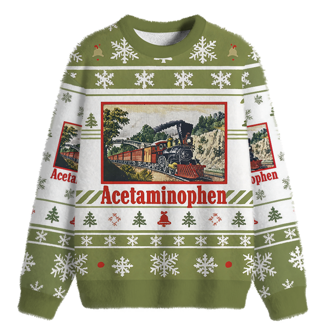 Uglysweatershops Vintage Train Funny Fuzzy Christmas Ugly Sweatshirt