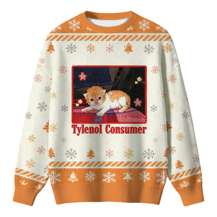 Uglysweatershops Tylenol Cat Christmas Ugly Sweater
