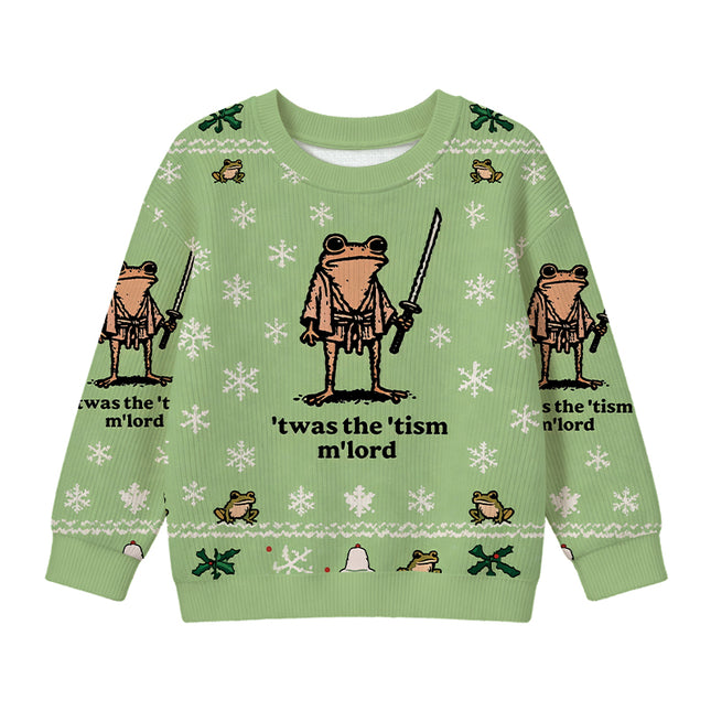 Uglysweatershops Focused Samurai Frog Kids Ugly Sweater