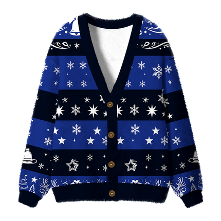 Uglysweatershops Retro Metal Style Fuzzy Ugly Cardigan Sweatshirt