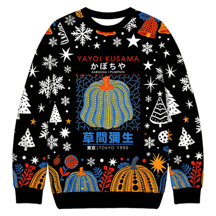 Uglysweatershops Blue Yellow Pumpkin Christmas Ugly Sweatshirt