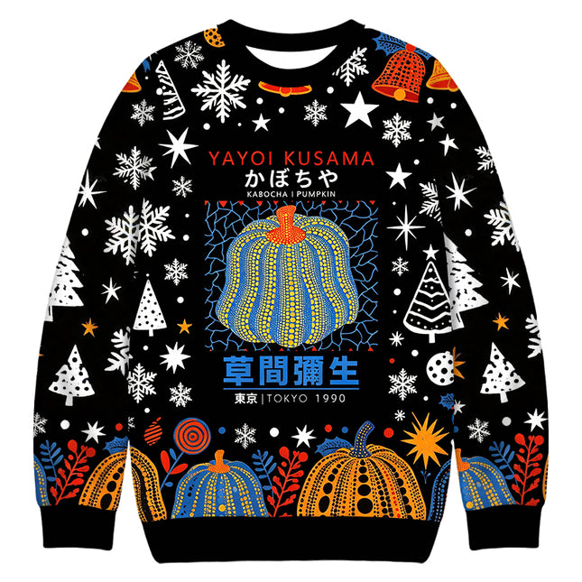 Uglysweatershops Blue Yellow Pumpkin Christmas Ugly Sweatshirt