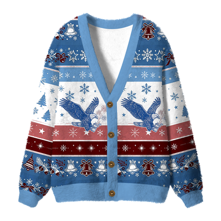Uglysweatershops Blue Eagle Fuzzy Ugly Cardigan Sweatshirt