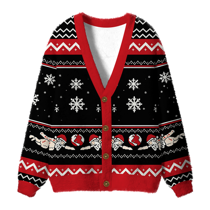 Uglysweatershops Happy Human Holiday Fuzzy Ugly Cardigan Sweatshirt