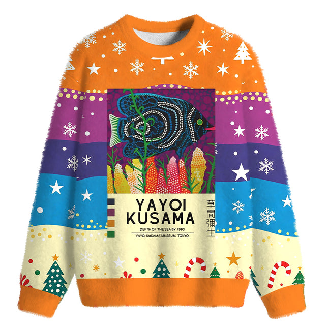 Uglysweatershops Tropical Fish Fuzzy Christmas Ugly Sweatshirt