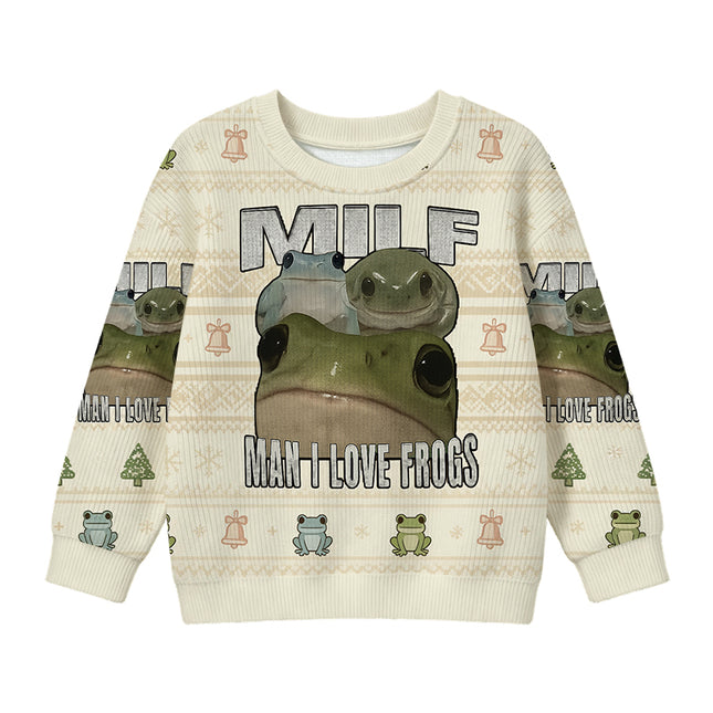 Uglysweatershops Man I Love Frogs Kids Ugly Sweater