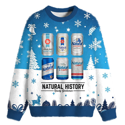 Uglysweatershops Vintage Retro Beer Can Collection Fuzzy Christmas Ugly Sweatshirt