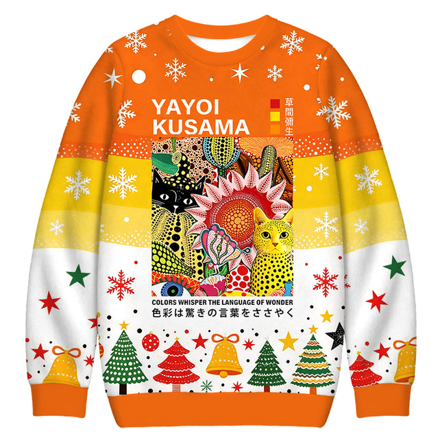 Uglysweatershops Cats and Flowers Christmas Ugly Sweatshirt