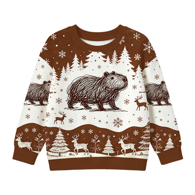 Uglysweatershops Minimalist Capybara Kids Ugly Sweater