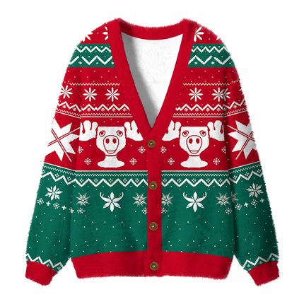 Uglysweatershops Vintage Moose Fuzzy Ugly Cardigan Sweatshirt