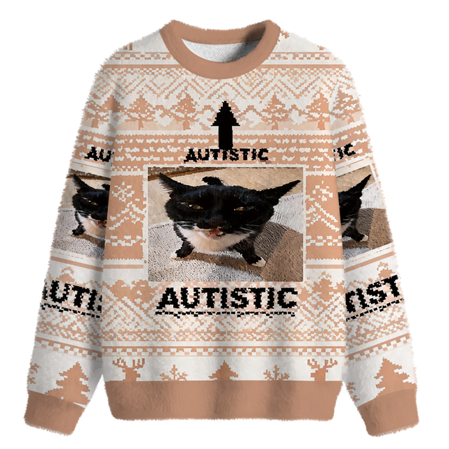 Uglysweatershops Autistic Cat Fuzzy Christmas Ugly Sweatshirt