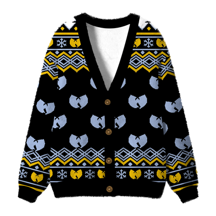 Uglysweatershops Snowflakes Yellow Black Fuzzy Ugly Cardigan Sweatshirt