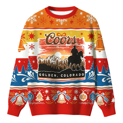 Uglysweatershops Vintage Western Cowboy Mountain Sunset Christmas Ugly Sweater