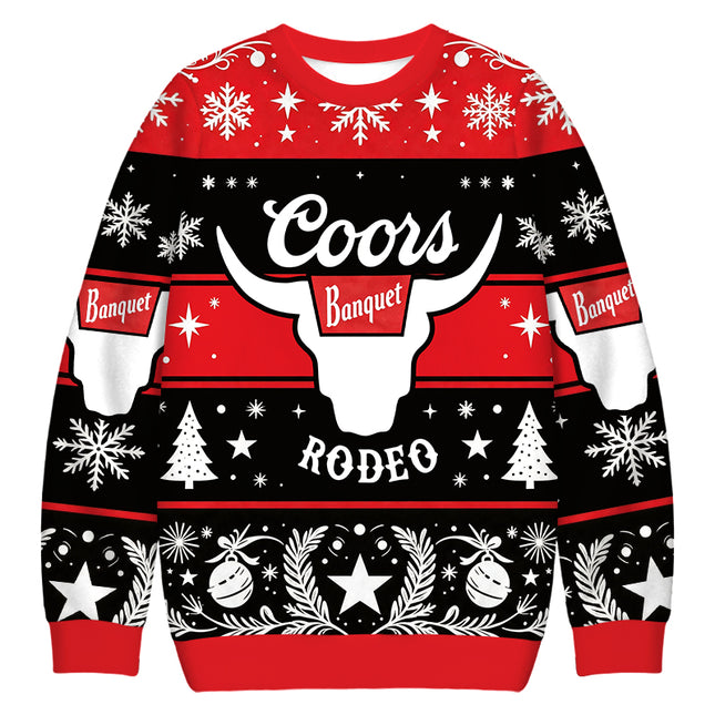 Uglysweatershops West Cow Skull Christmas Ugly Sweatshirt